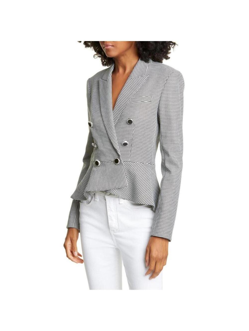 NWT Veronica Beard Rhodora Houndstooth Peplum Blazer 16 Black White NEW
